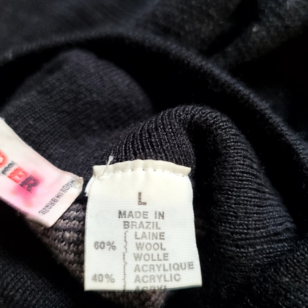Vtg Rodier Black Gray Mock Neck Graphic Wool Blend Tunic Sweater Size Large - Picture 13 of 13